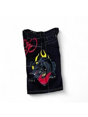 Ed Hardy black denim shorts